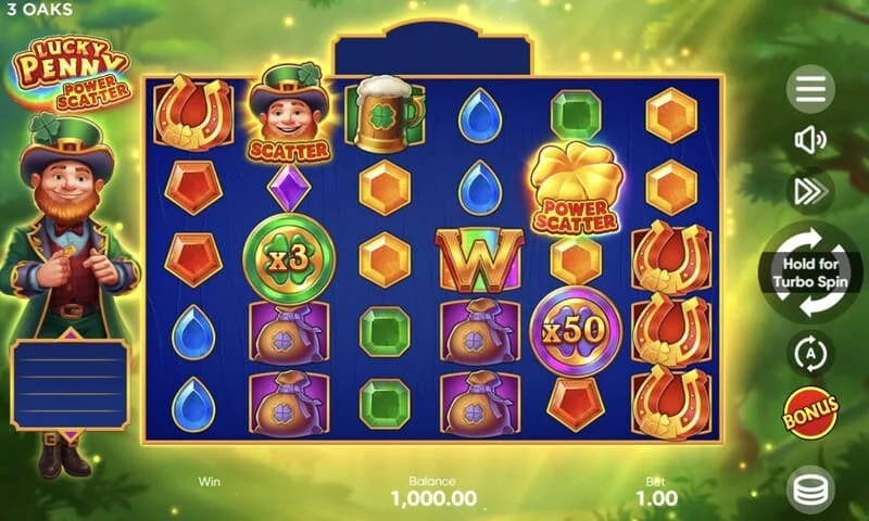 Lucky Penny Power Scatter - Power Scatter симбол со златна монета и осветлување